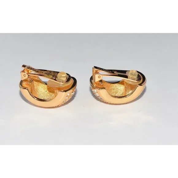 Christian Dior Henkel Grosse Chunky Half Moon Pave Rhinestone Clip Earrings - Picture 4 of 9